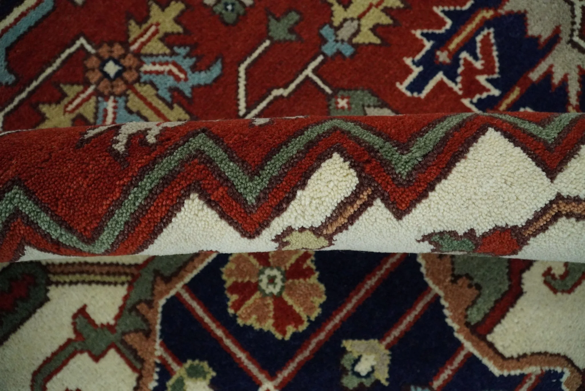 12x15 Hand Knotted Red and Ivory Traditional Heriz Serapi Antique Wool Rug | TRDCP4251215 - Image 4
