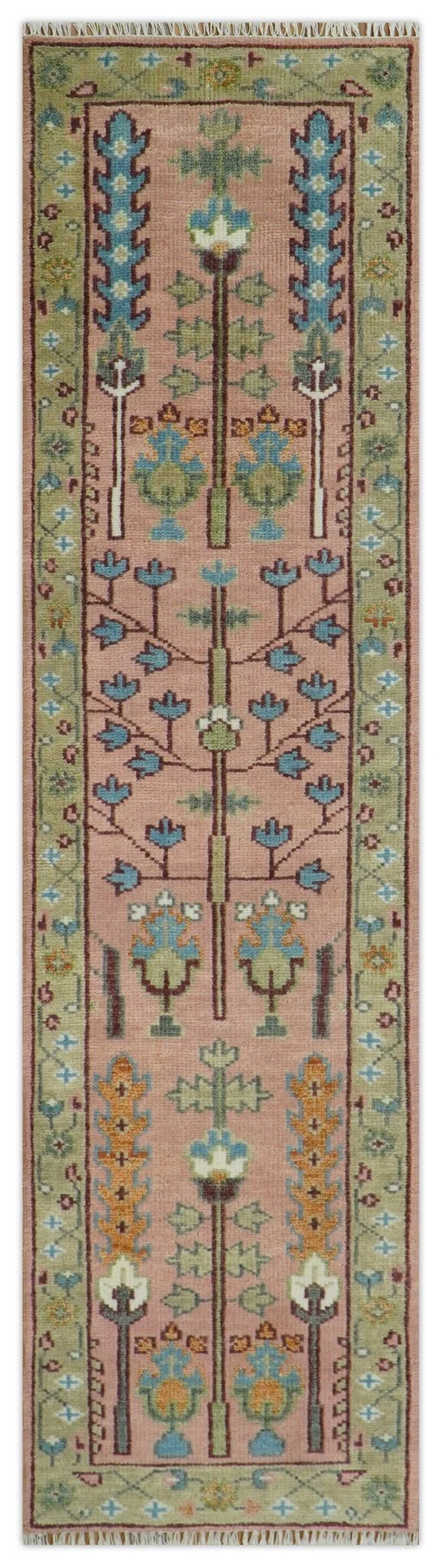 Pink, Olive and Beige Traditional Vintage Heriz Serapi Wool Rug - Image 13