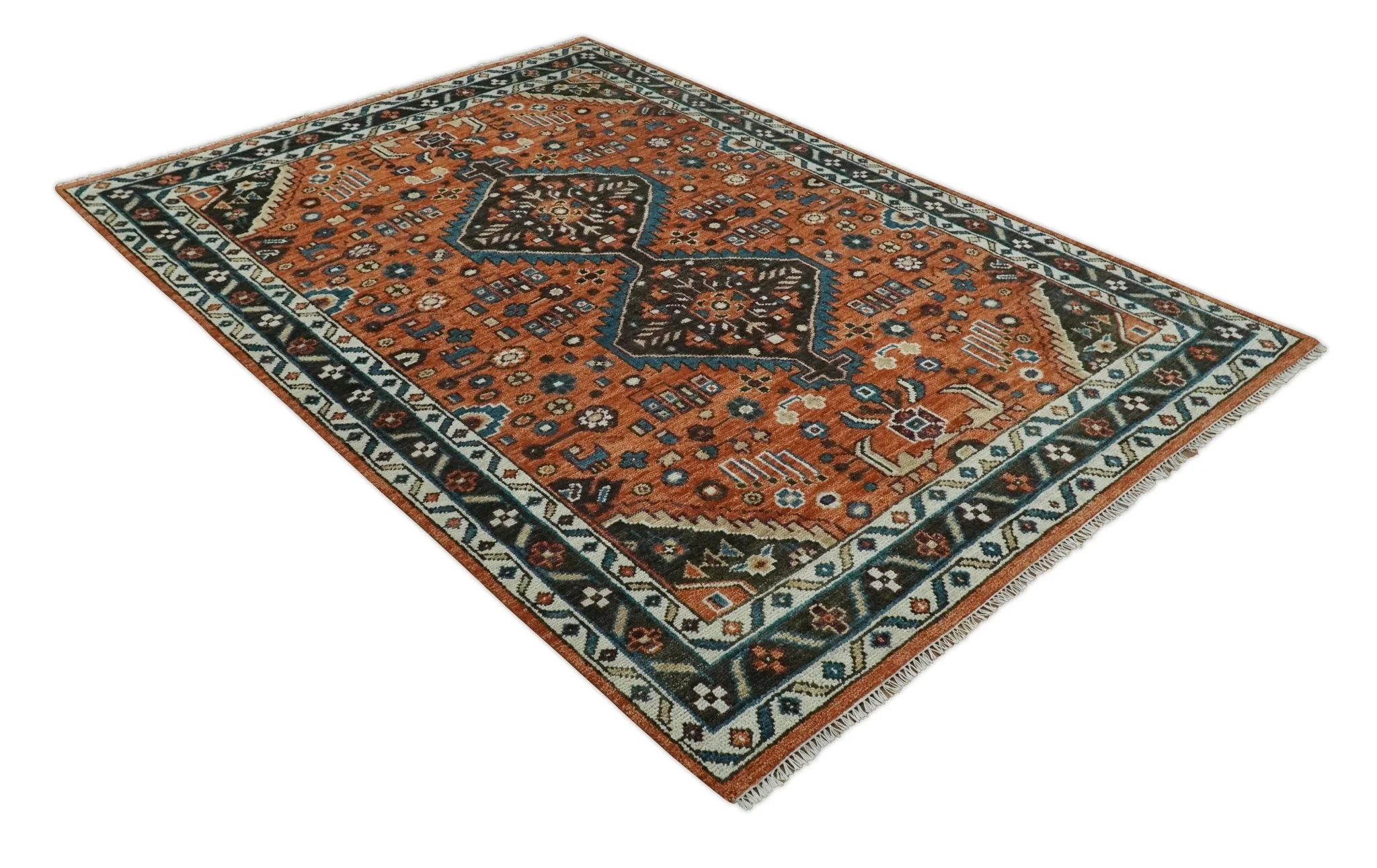 Rust, Ivory and Brown Oriental Traditional Hand knotted Multi Size Area Rug - Image 10