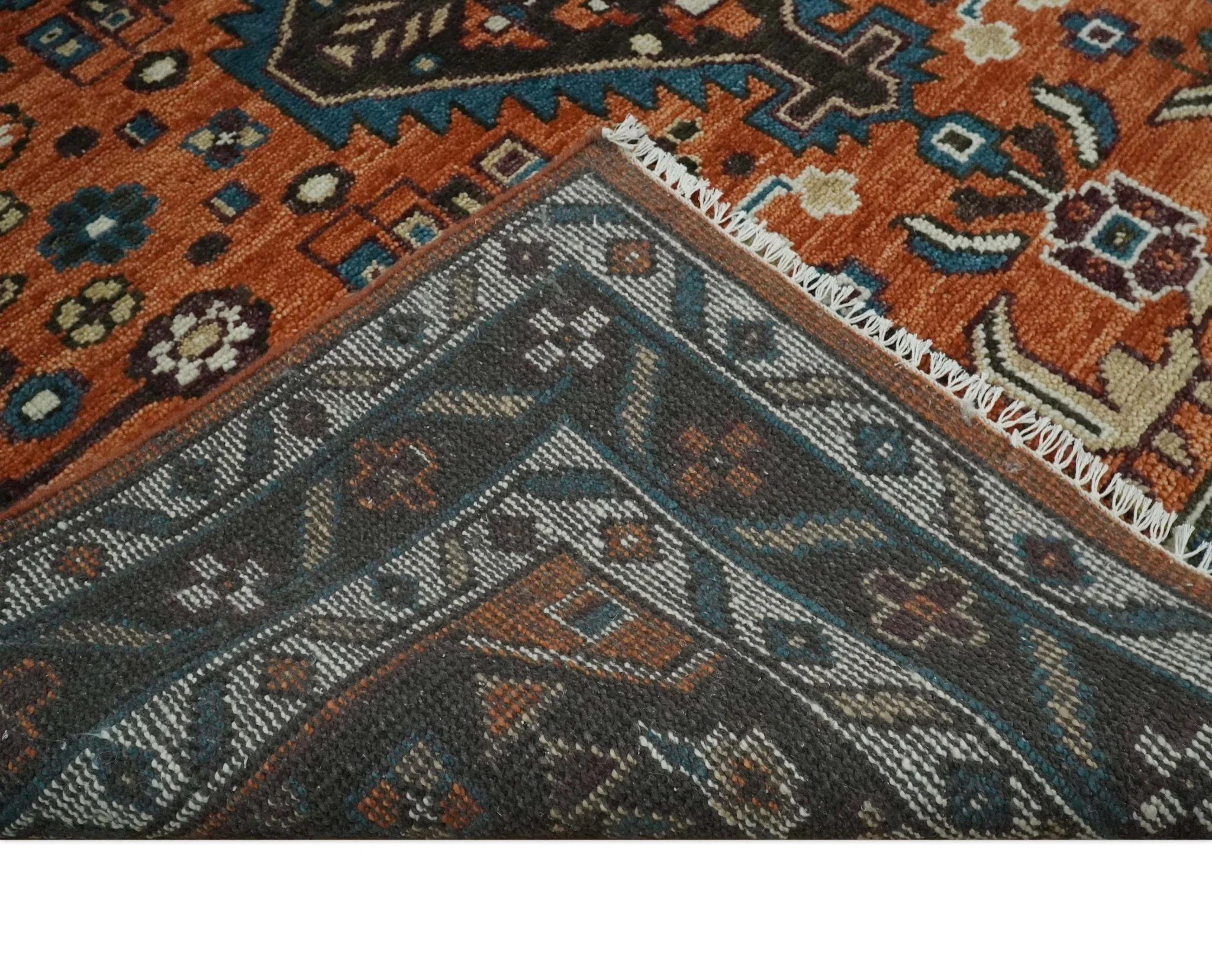 Rust, Ivory and Brown Oriental Traditional Hand knotted Multi Size Area Rug - Image 7