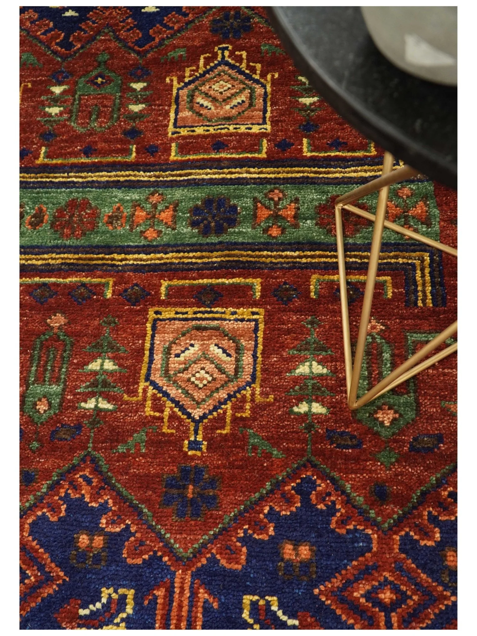 Wool Traditional Antique Style Wool Red and Blue Area Rug - Image 5
