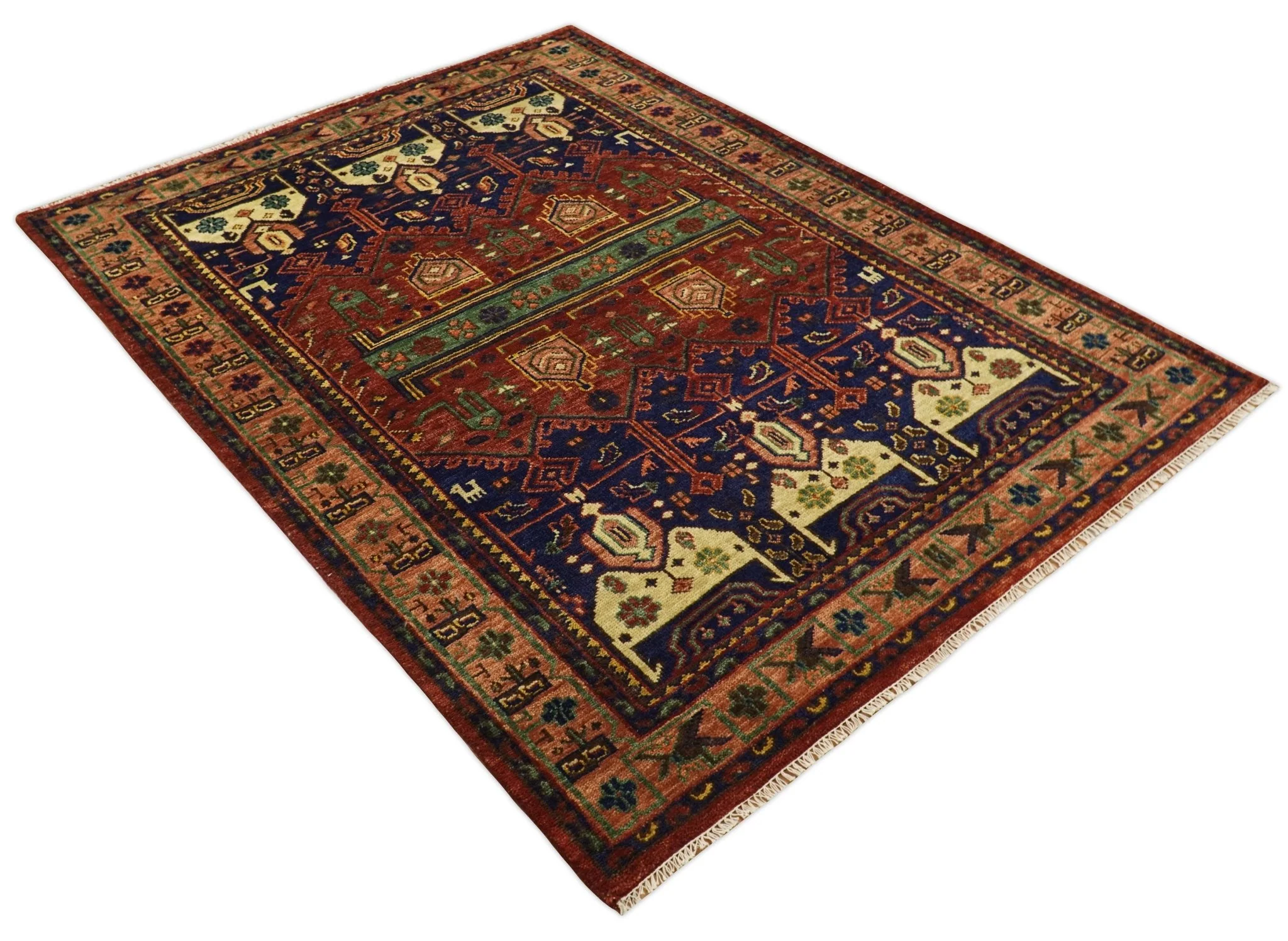Wool Traditional Antique Style Wool Red and Blue Area Rug - Image 8