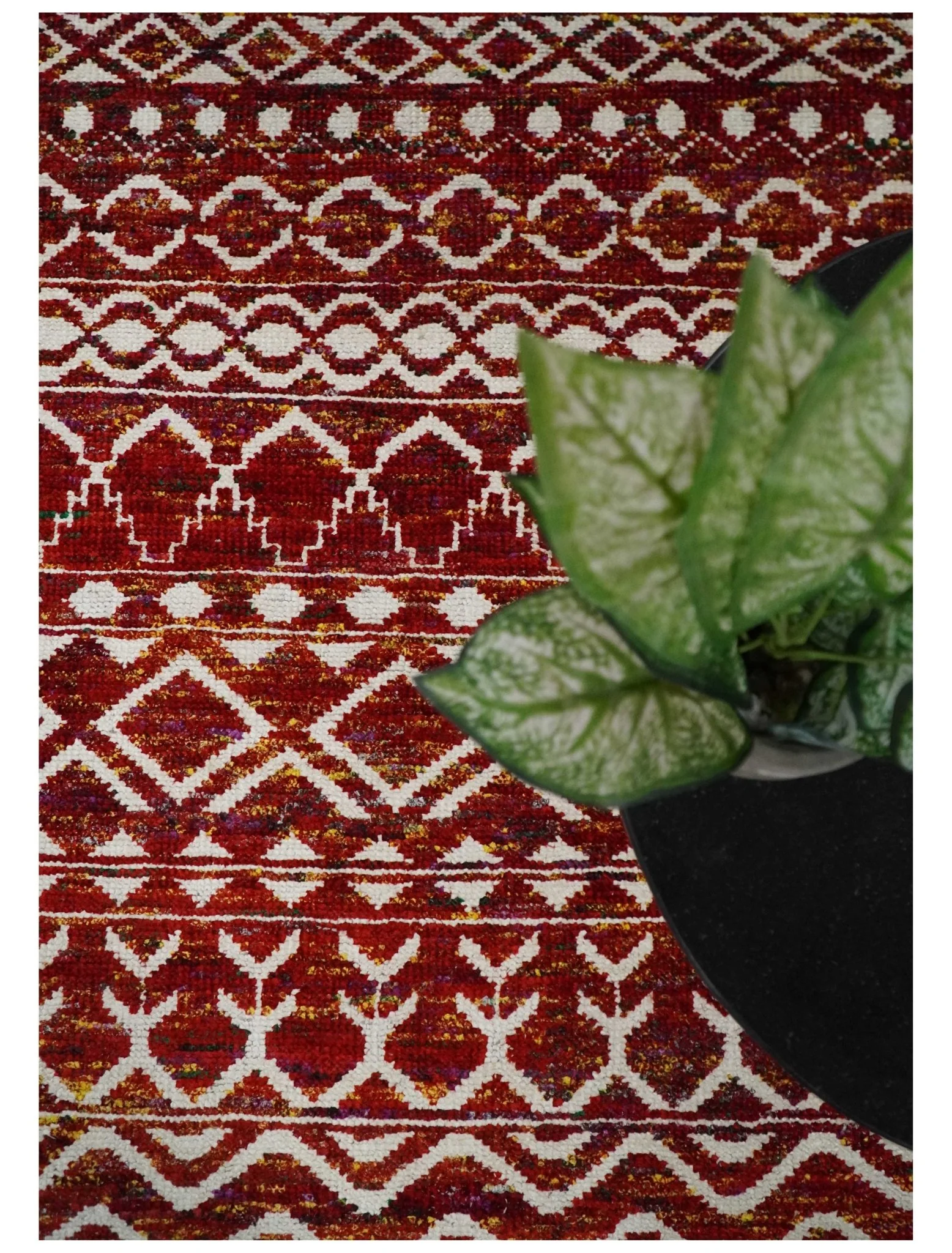 8x10 Hand Knotted Rust, Gold and White Modern Contemporary Southwestern Tribal Trellis Recycled Silk Area Rug | OP2 - Image 6