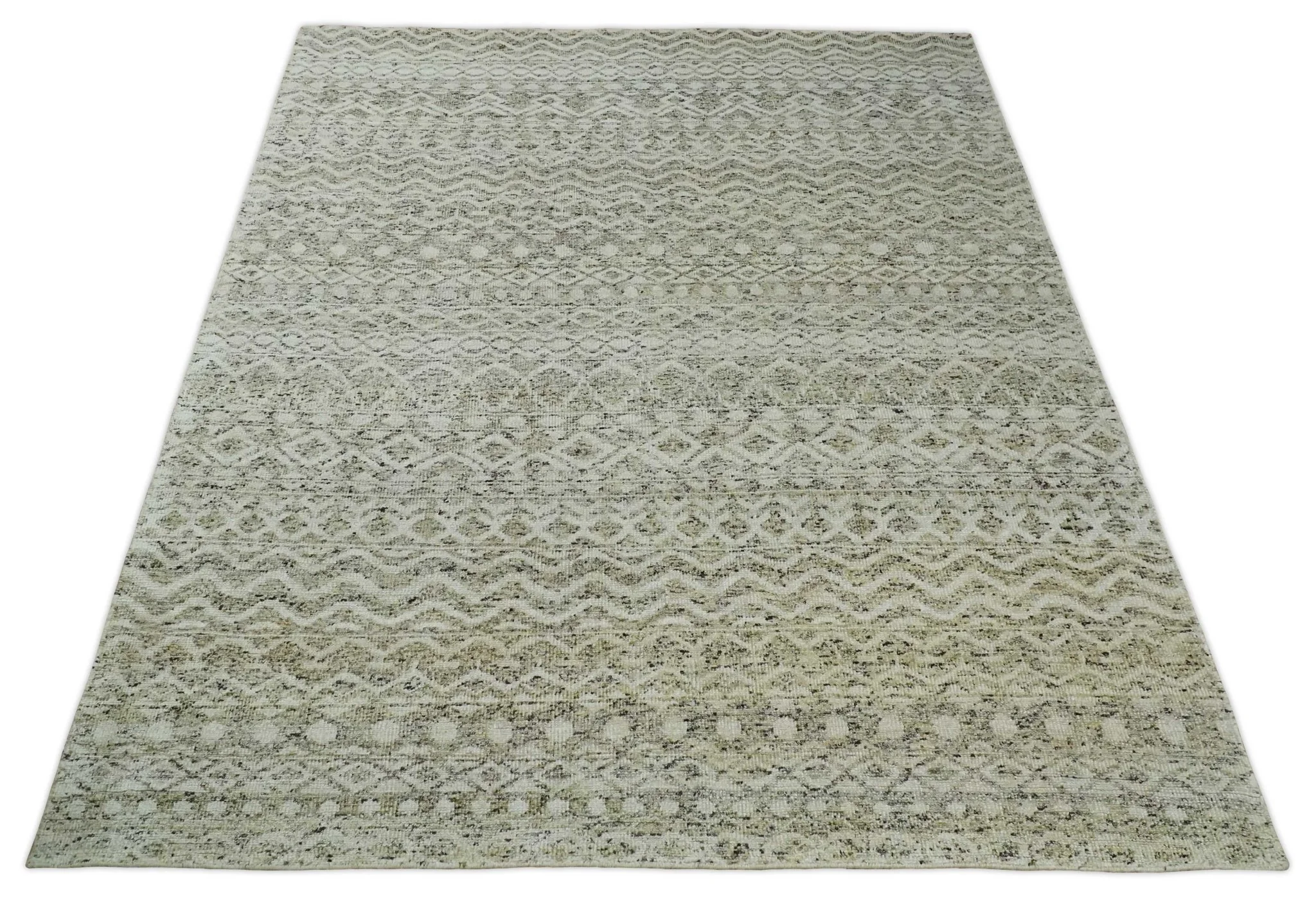 9x12 and 10x14 Hand Knotted Ivory, Beige and Brown Modern Contemporary Southwestern Tribal Trellis Recycled Silk Area Rug | OP28 - Image 10
