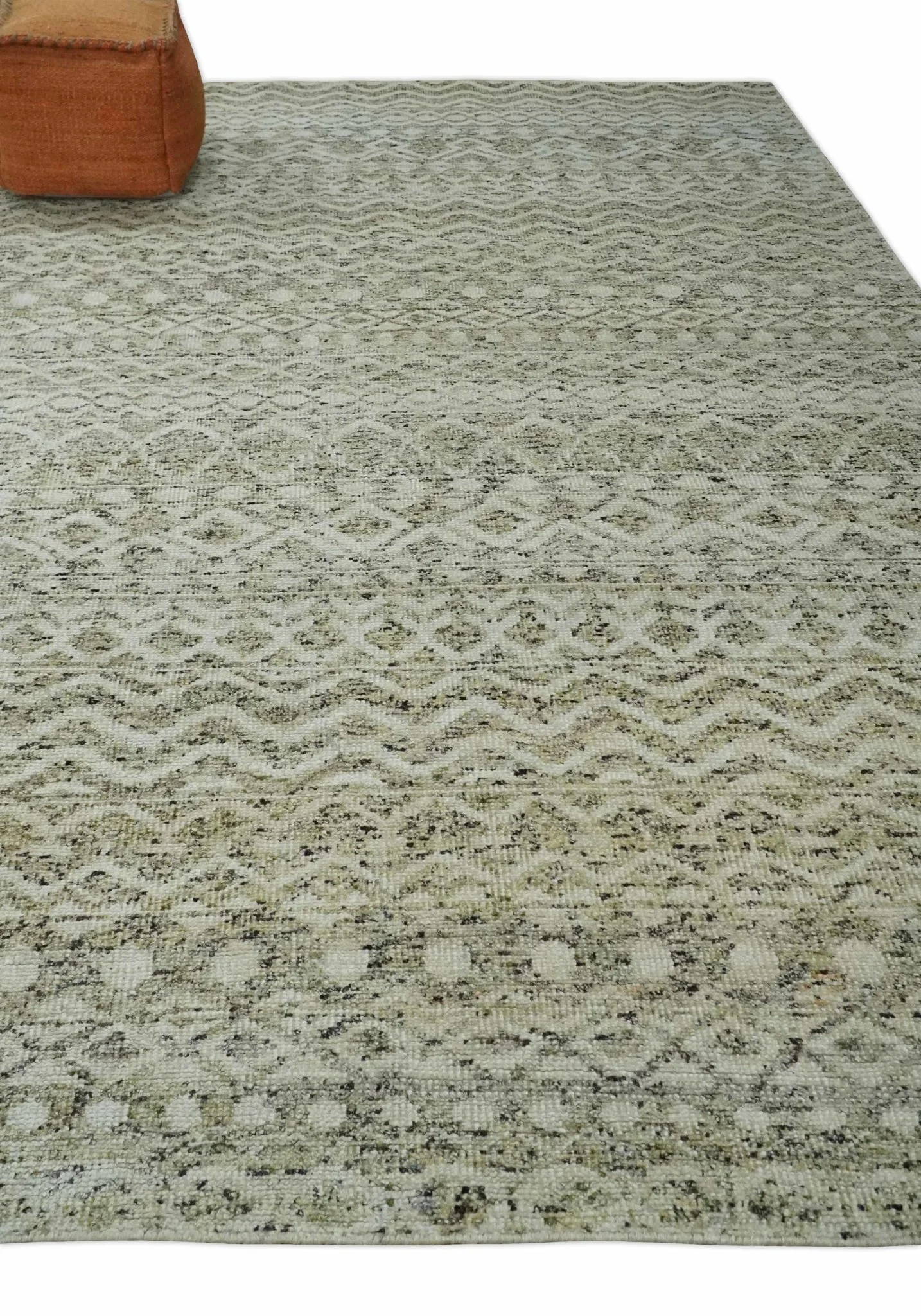 9x12 and 10x14 Hand Knotted Ivory, Beige and Brown Modern Contemporary Southwestern Tribal Trellis Recycled Silk Area Rug | OP28 - Image 3