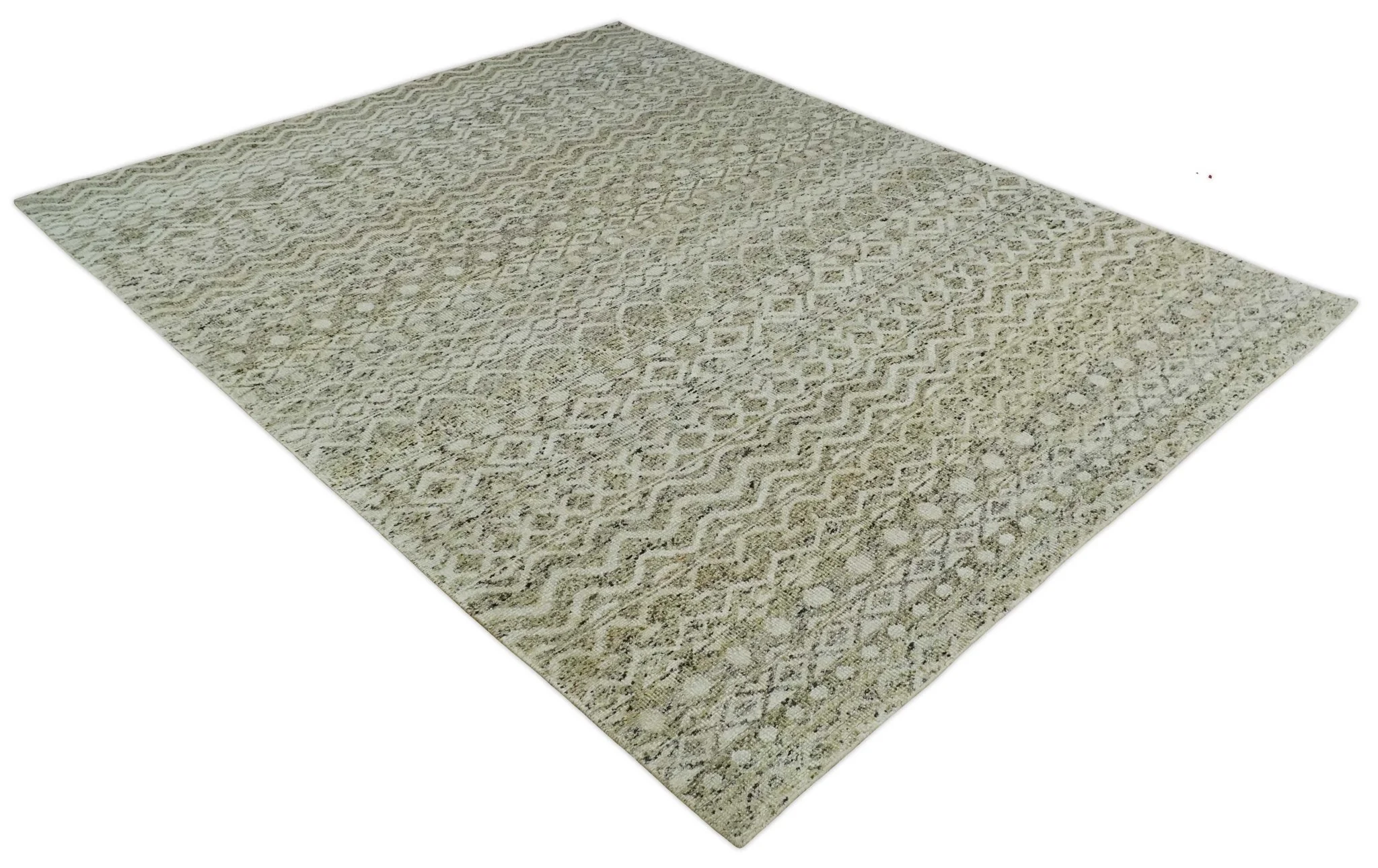 9x12 and 10x14 Hand Knotted Ivory, Beige and Brown Modern Contemporary Southwestern Tribal Trellis Recycled Silk Area Rug | OP28 - Image 9