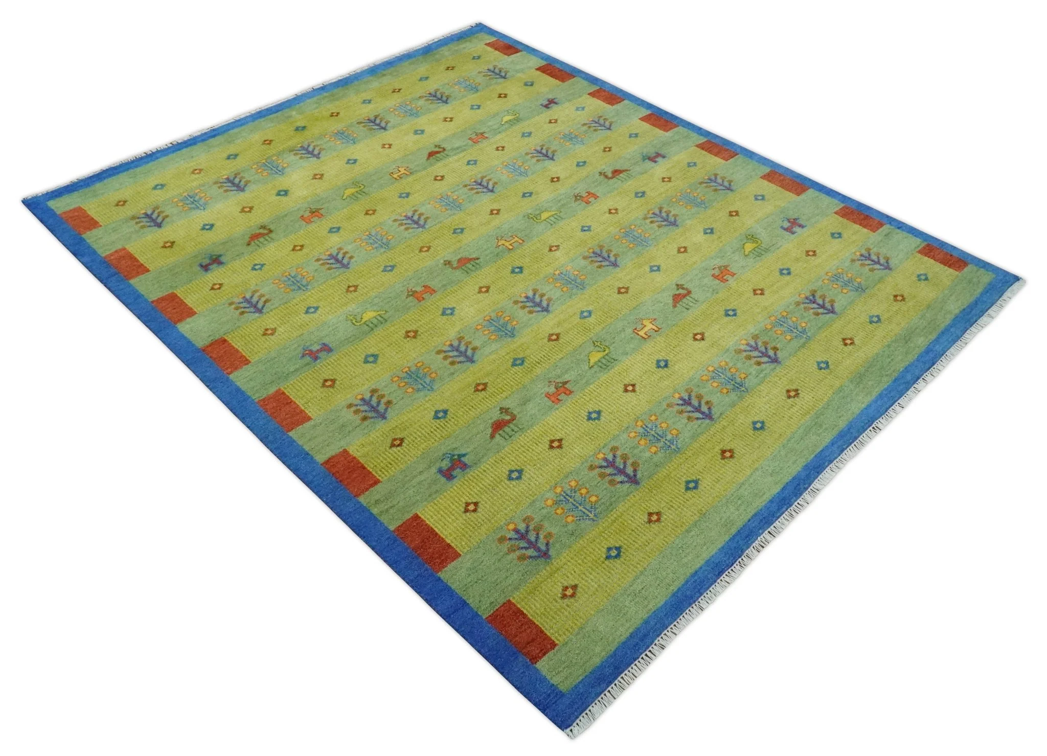 Animal and Tree Life Green, Blue and Rust Hand knotted Traditional 8x10 Wool Area Rug - Image 7