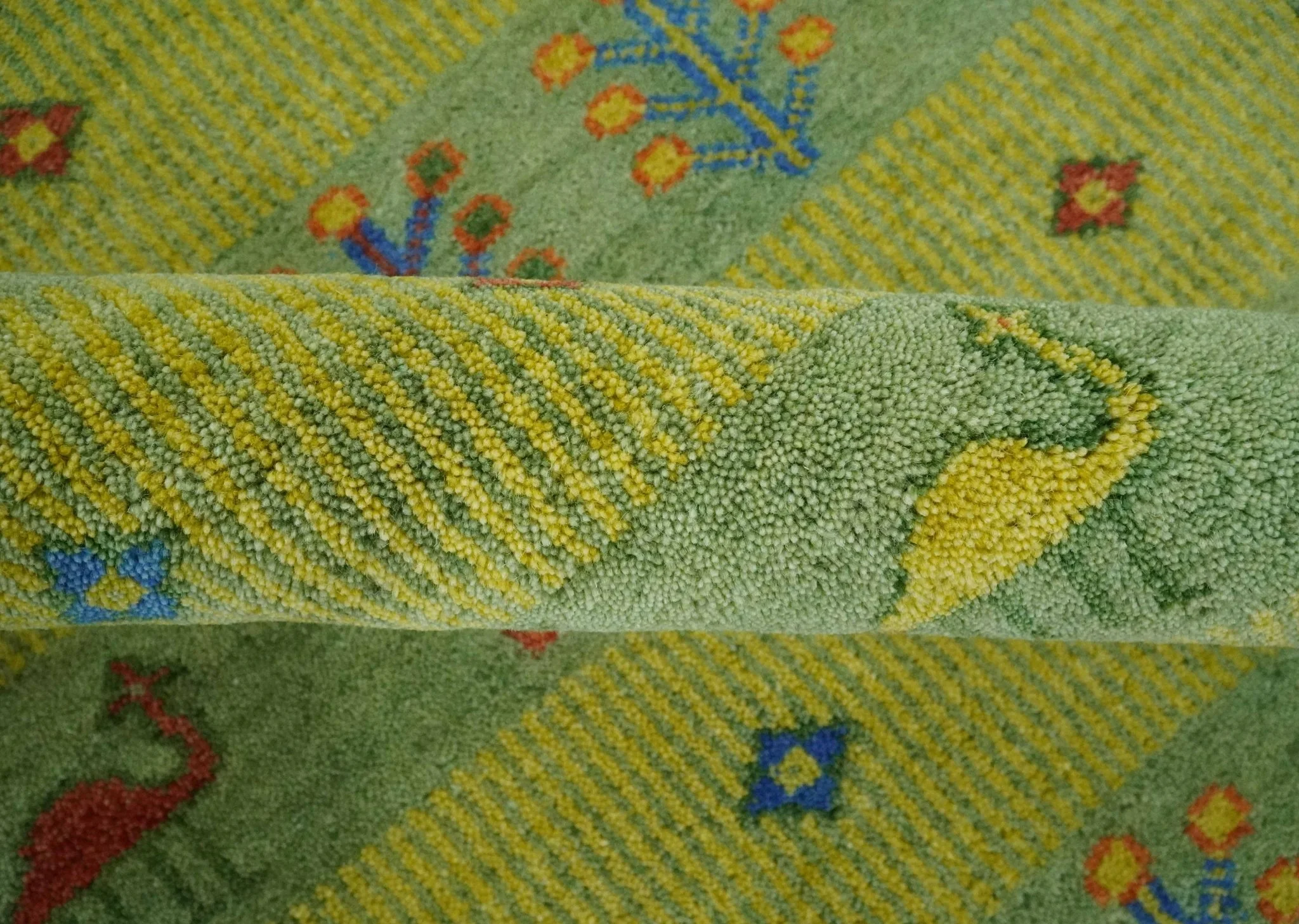 Animal and Tree Life Green, Blue and Rust Hand knotted Traditional 8x10 Wool Area Rug - Image 8