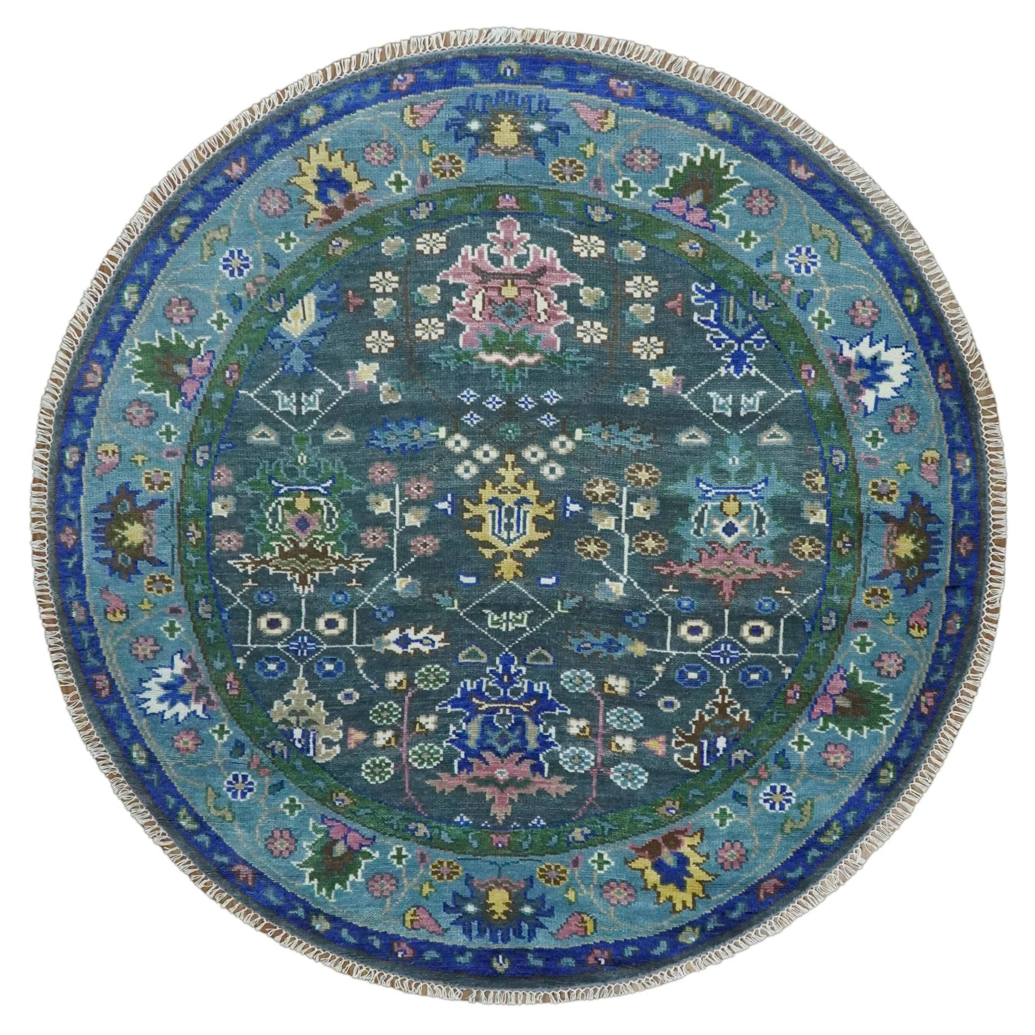 Antique Design Hand Knotted Green Moss and Blue Turkish Oushak Custom Made Wool Area Rug - Image 10