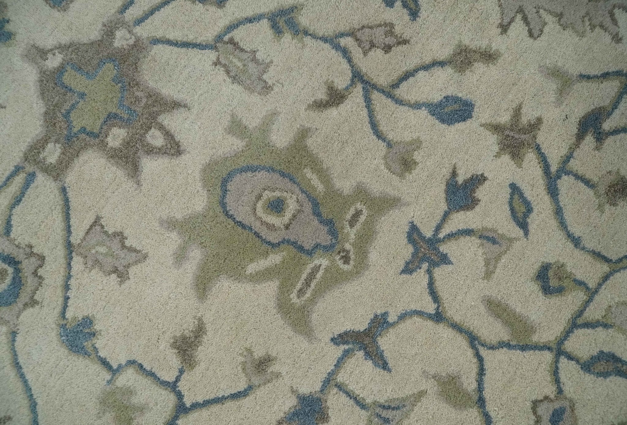 Custom Made Tufted Beige and Blue Traditional Wool Oushak Rug - Image 4