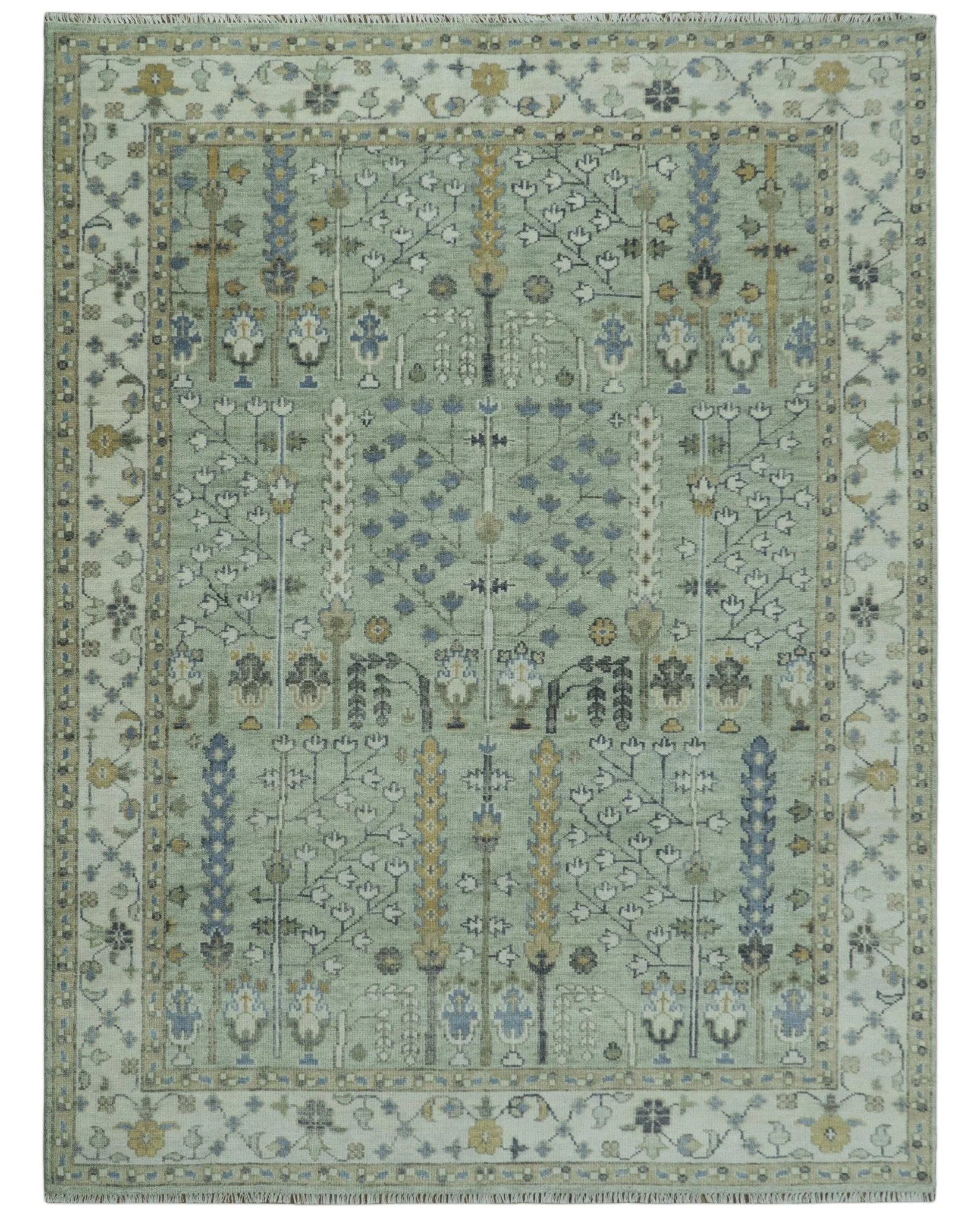 Ready to Ship Antique Moss Green and Ivory Hand Knotted Traditional Wool Area Rug - Image 14