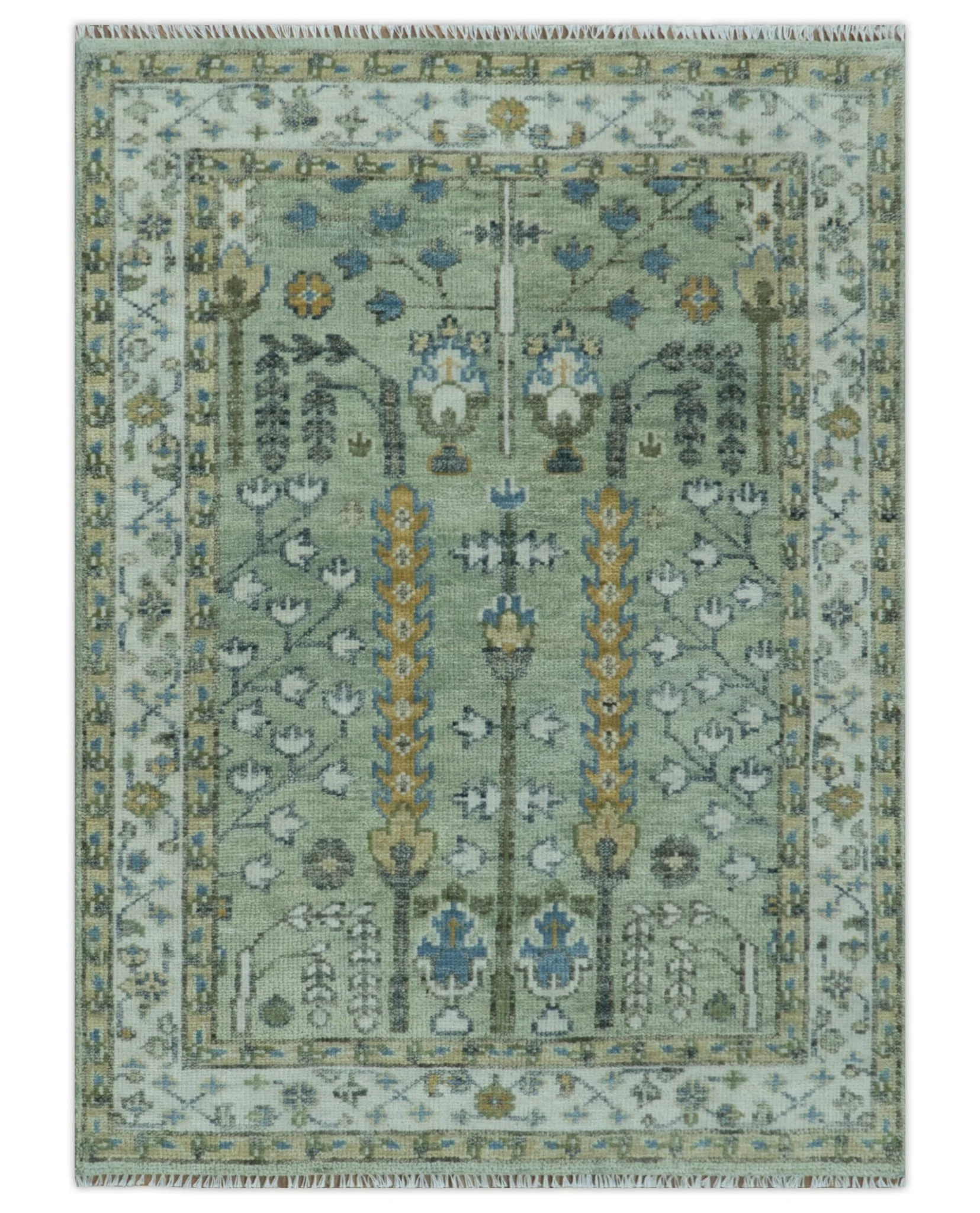 Ready to Ship Antique Moss Green and Ivory Hand Knotted Traditional Wool Area Rug - Image 15
