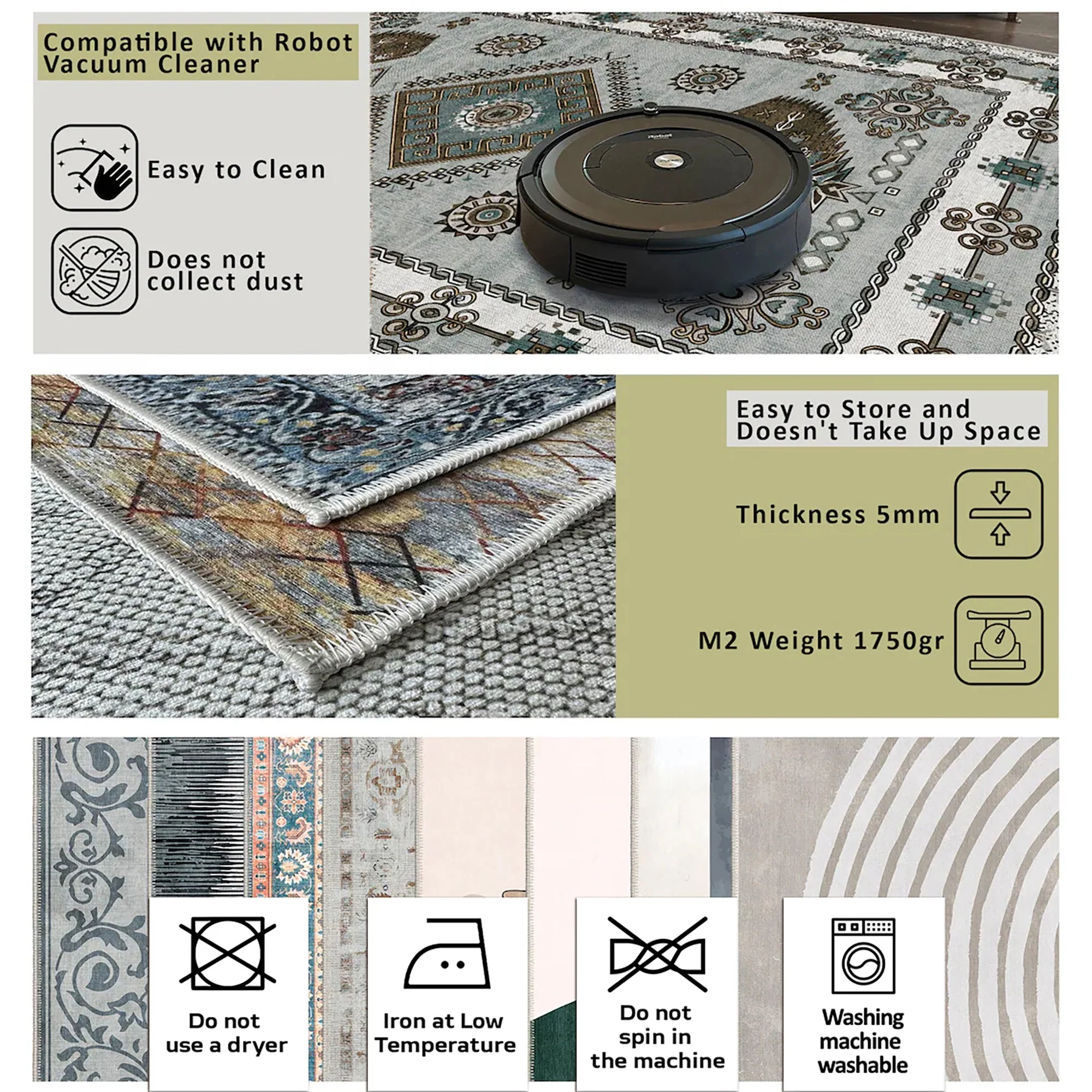 Tree of Life Beige And Green Machine Washable Cotton Area Rug - Image 9