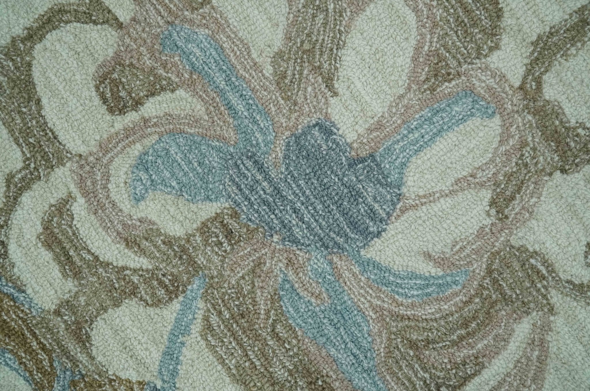 Beautiful Blue, Ivory and Olive Floral Design 8x10 Hand Tufted wool Rug - Image 4