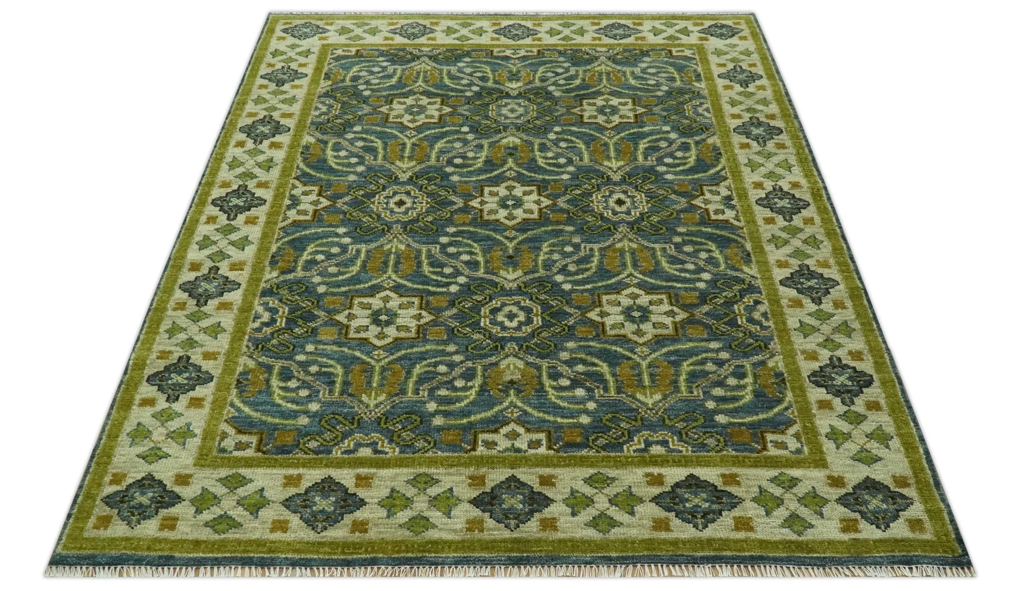 Blue and Olive Traditional motifs design 8x10 wool area rug - Image 5