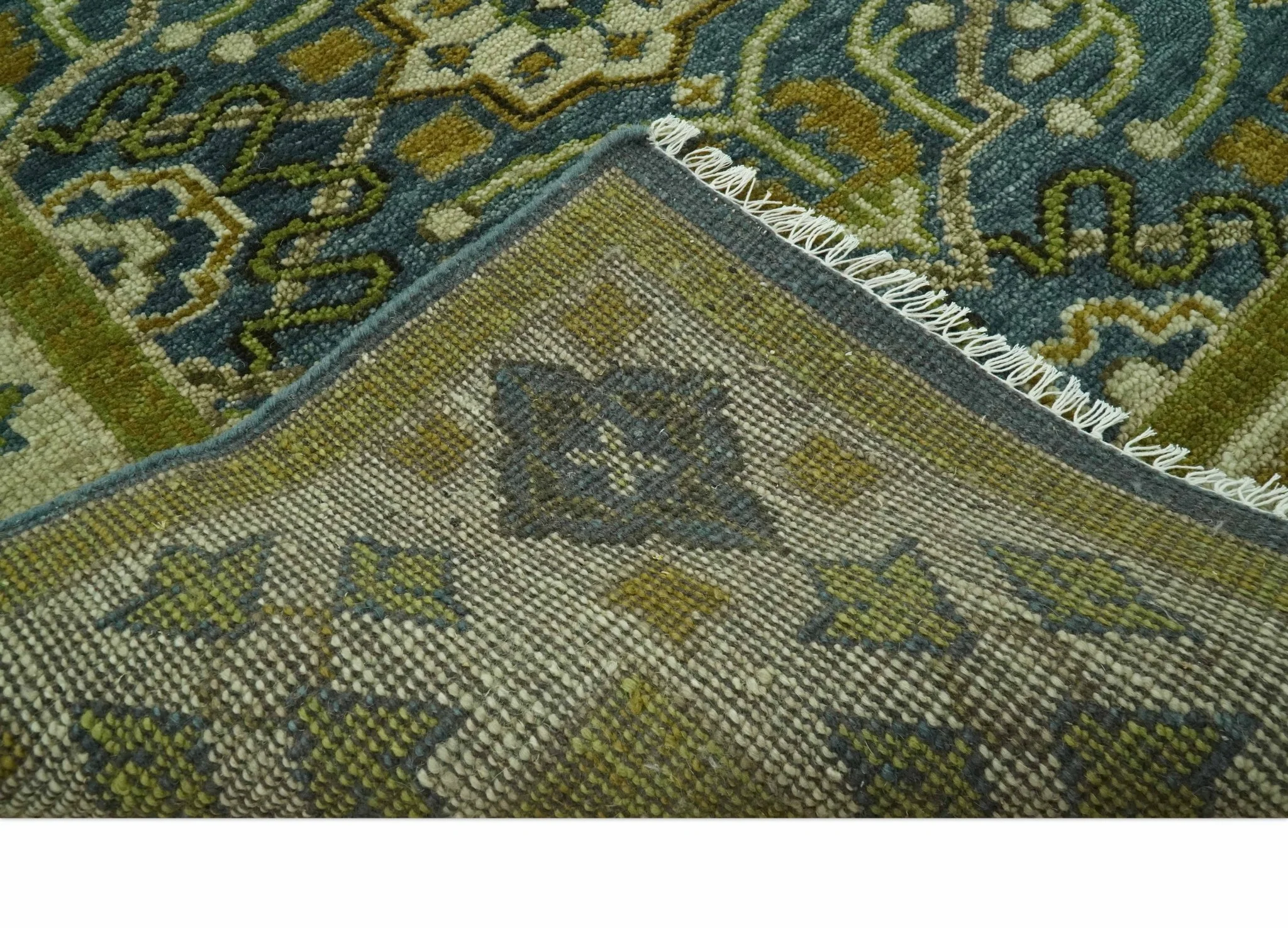 Blue and Olive Traditional motifs design 8x10 wool area rug - Image 6