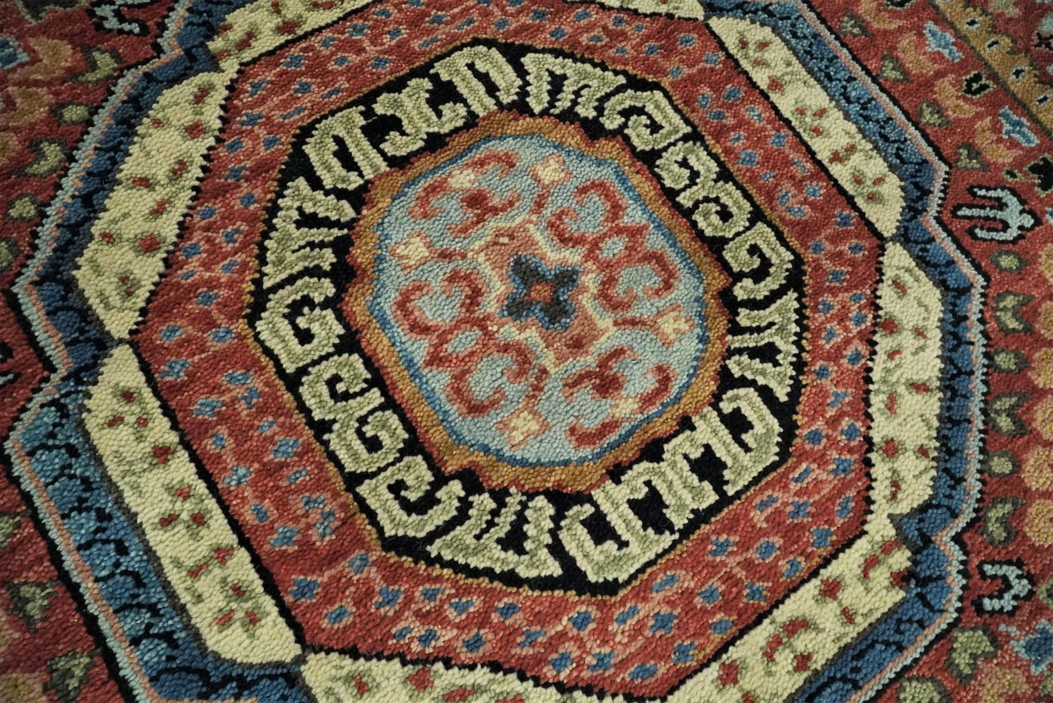 Hand Knotted Traditional Kazak Medallion Rust and Black Multi Size wool Area Rug - Image 4
