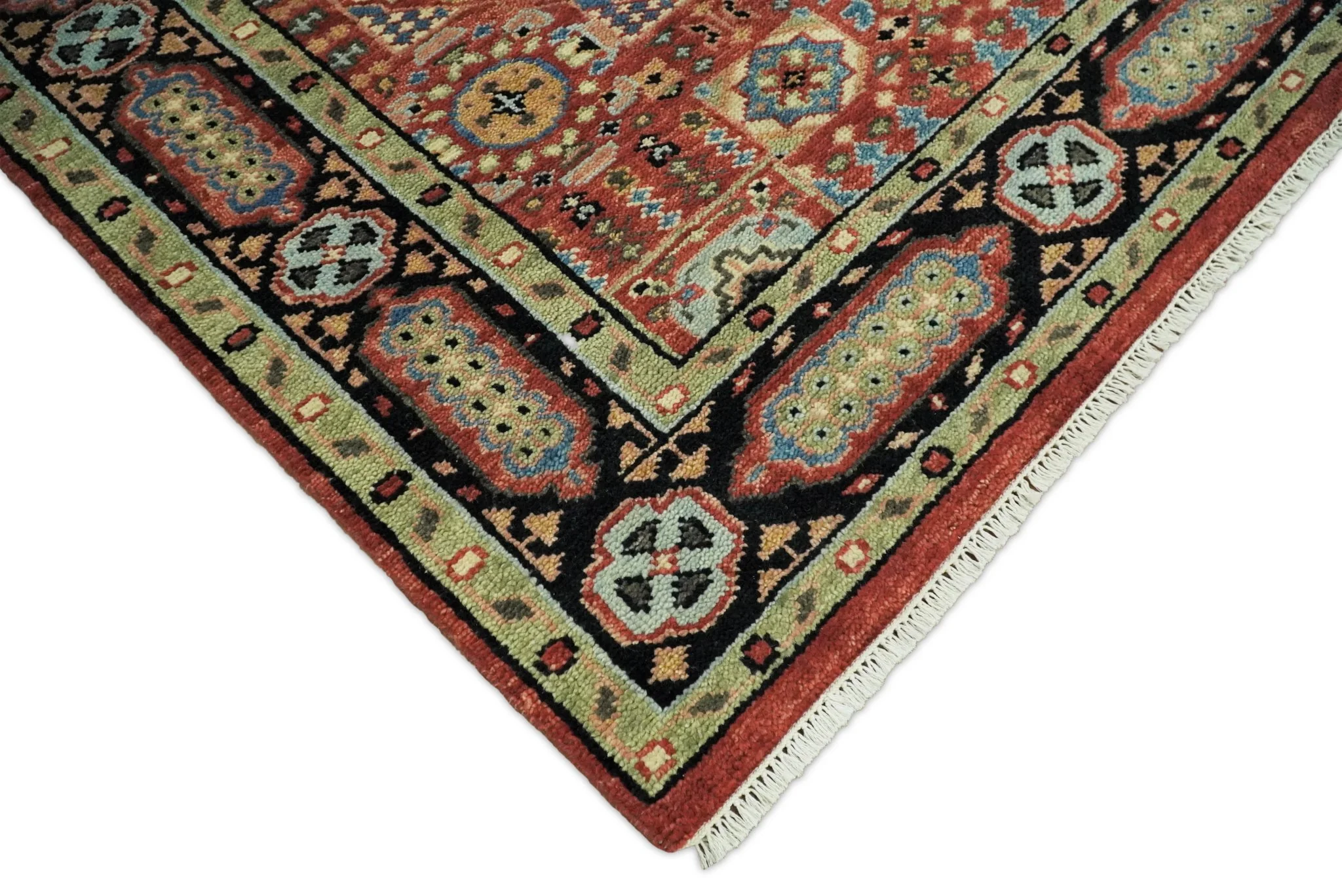 Hand Knotted Traditional Kazak Medallion Rust and Black Multi Size wool Area Rug - Image 5