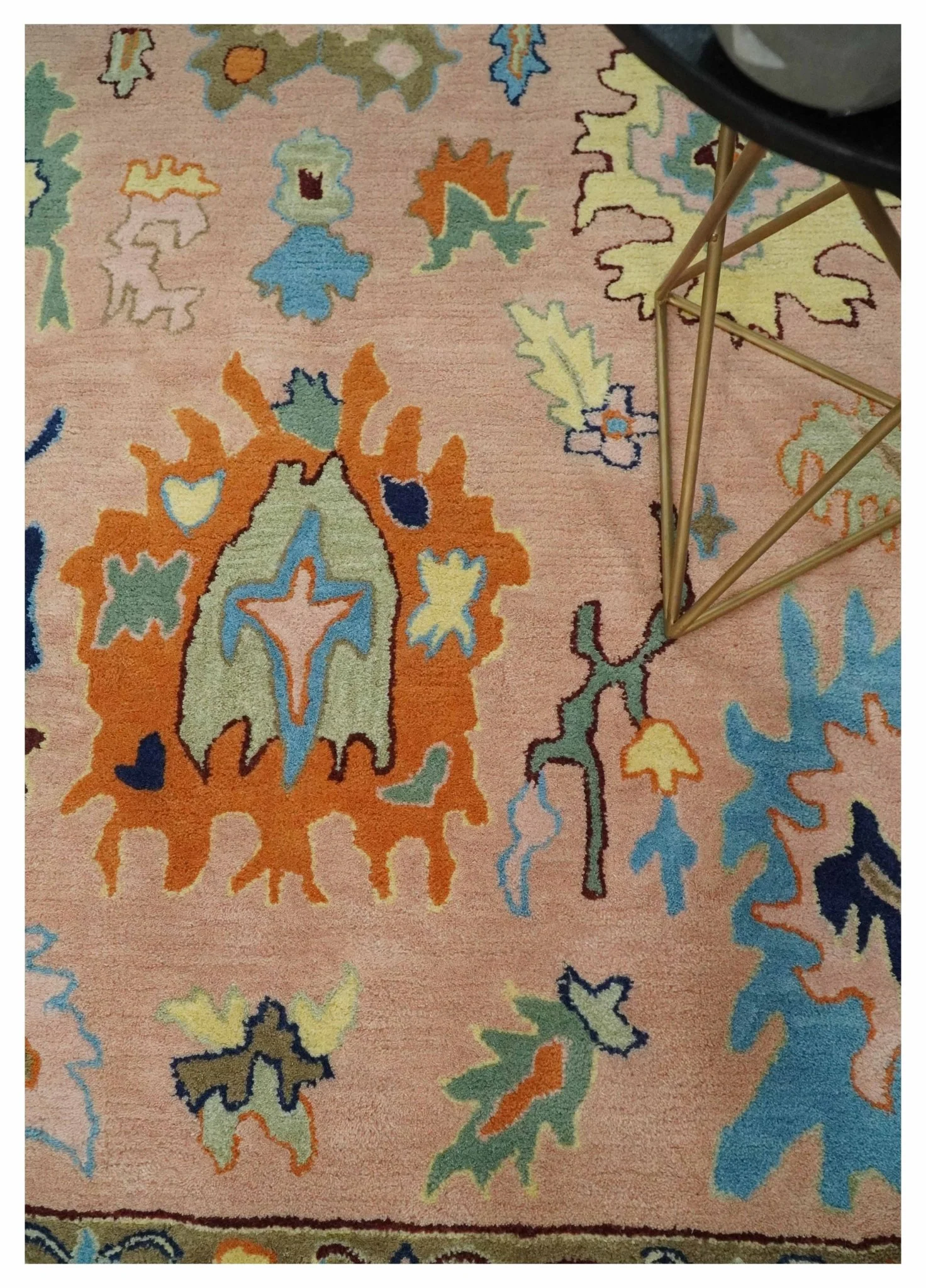 Hand Tufted Pink Peach and Gold Modern Colorful Oushak Rug, Kids, Living Room and Bedroom Rug | TRD6461 - Image 3