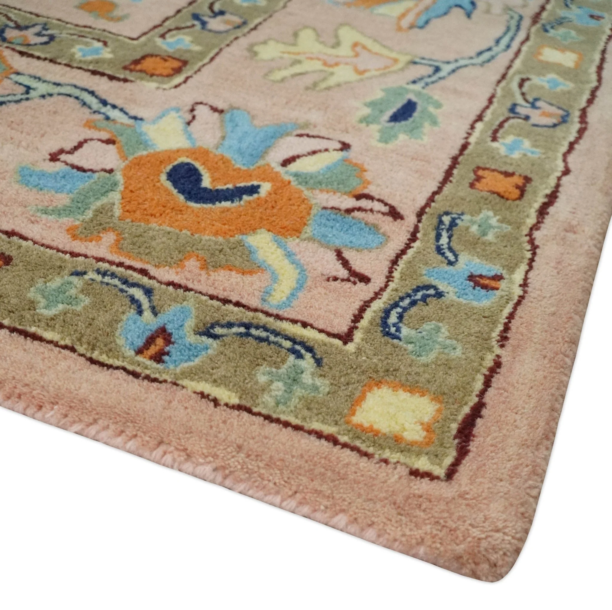 Hand Tufted Pink Peach and Gold Modern Colorful Oushak Rug, Kids, Living Room and Bedroom Rug | TRD6461 - Image 6