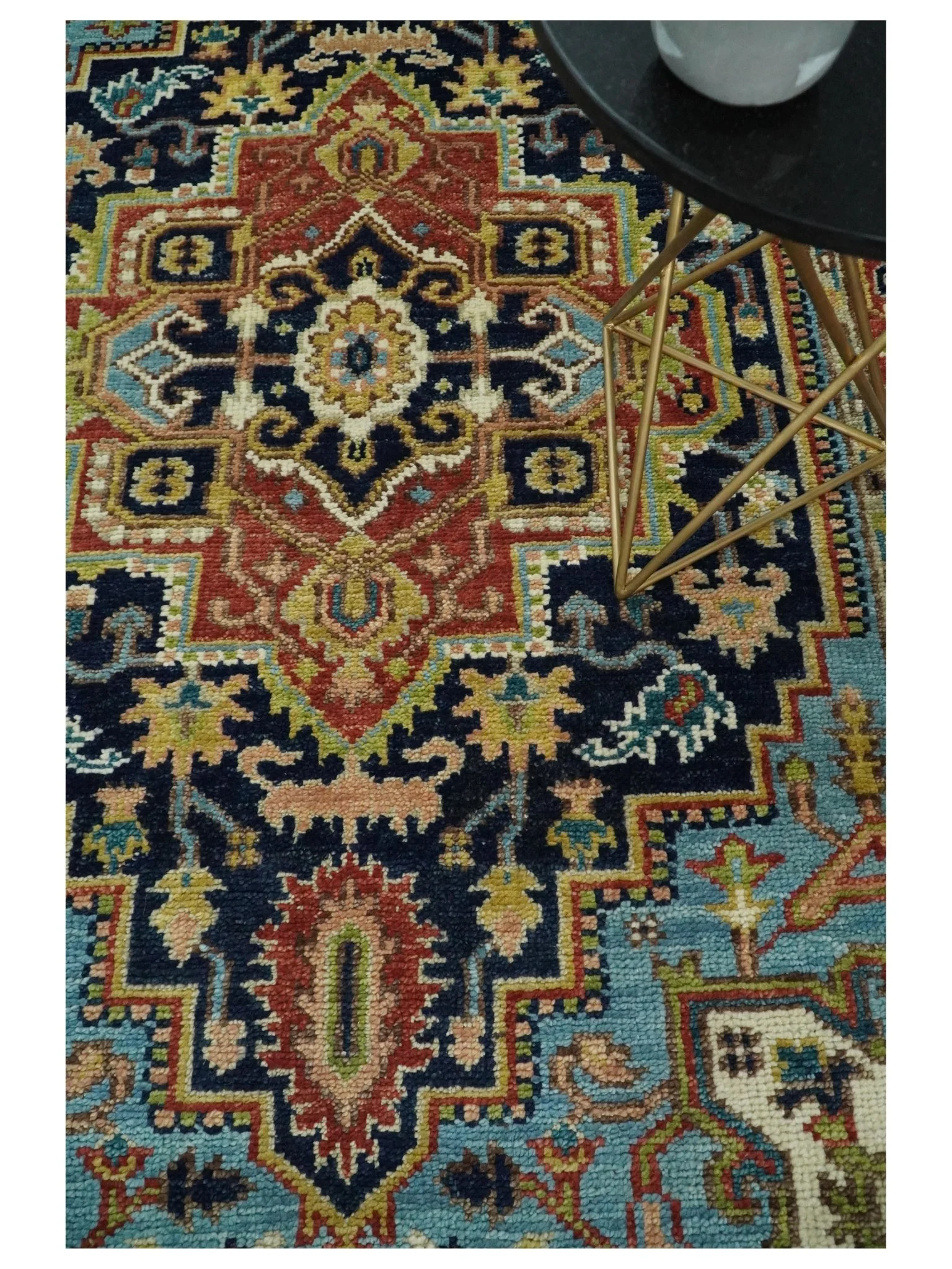 Custom Made Blue and Rust Hand Knotted Wool Antique Style Wool Area Rug - Image 4