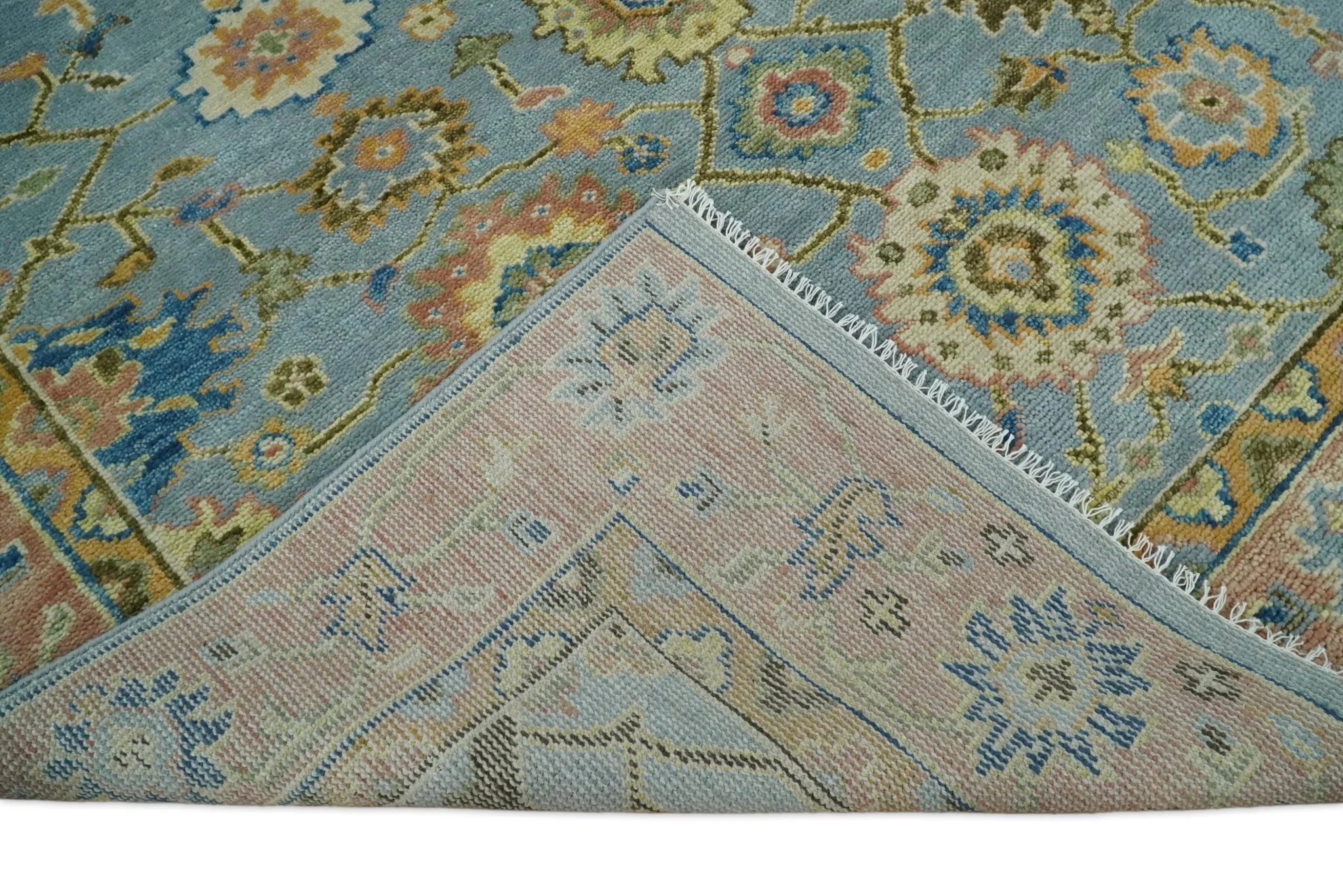 Blue and Rust Antique Traditional Oushak Area Rug - Image 13