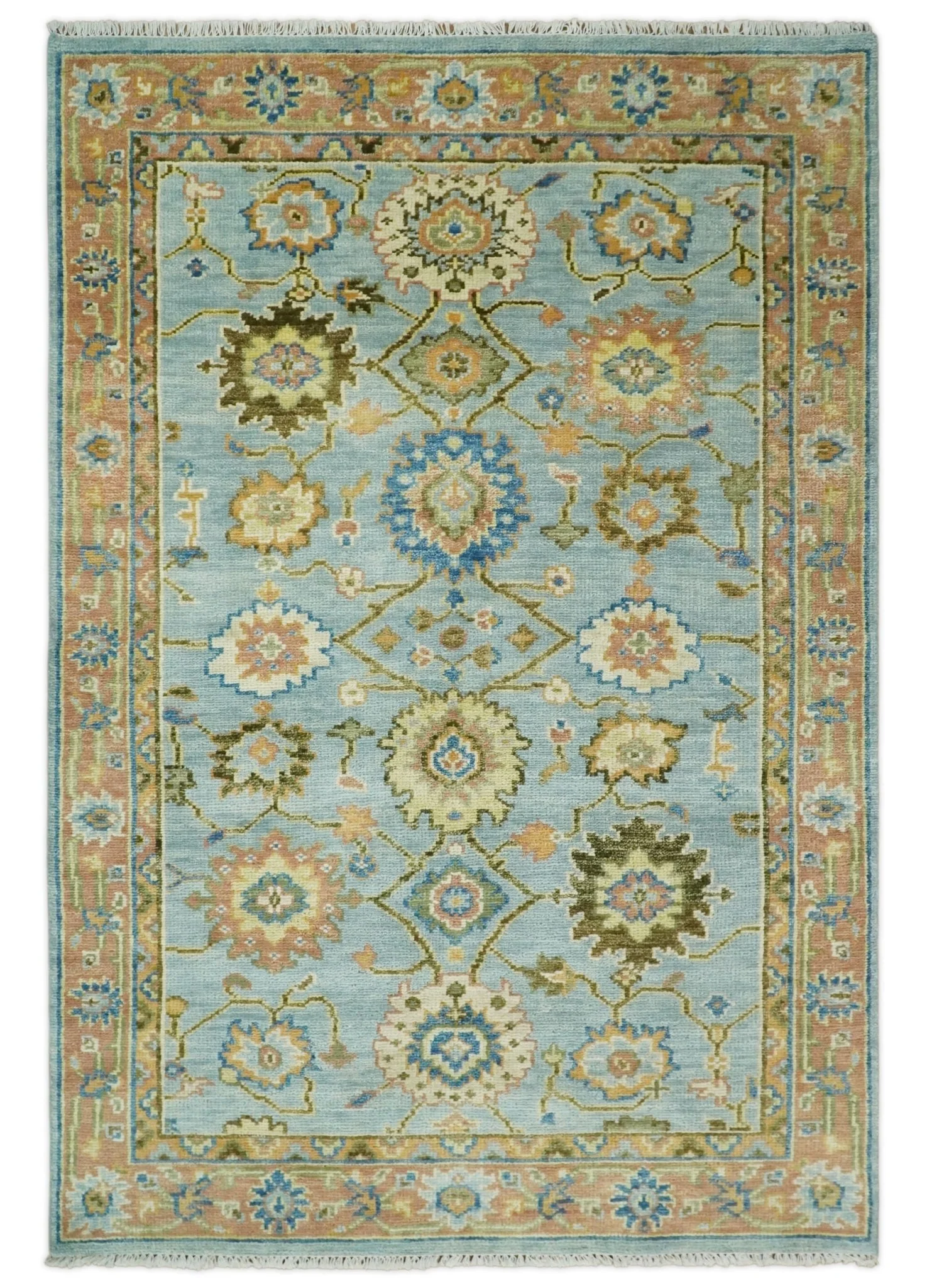 Blue and Rust Antique Traditional Oushak Area Rug - Image 14
