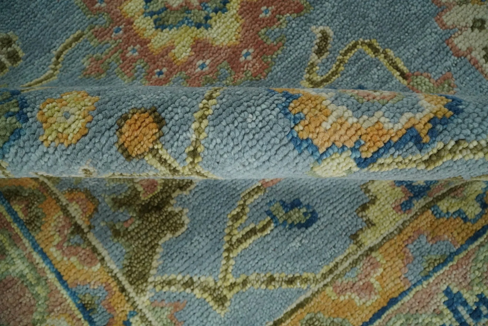 Blue and Rust Antique Traditional Oushak Area Rug - Image 6