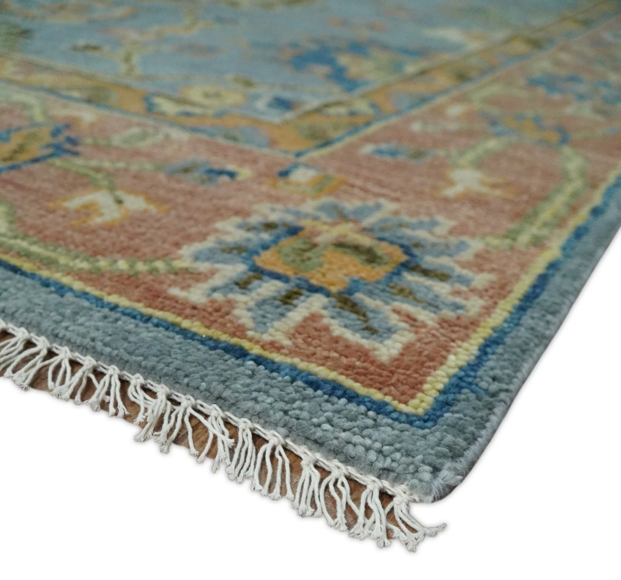 Blue and Rust Antique Traditional Oushak Area Rug - Image 8