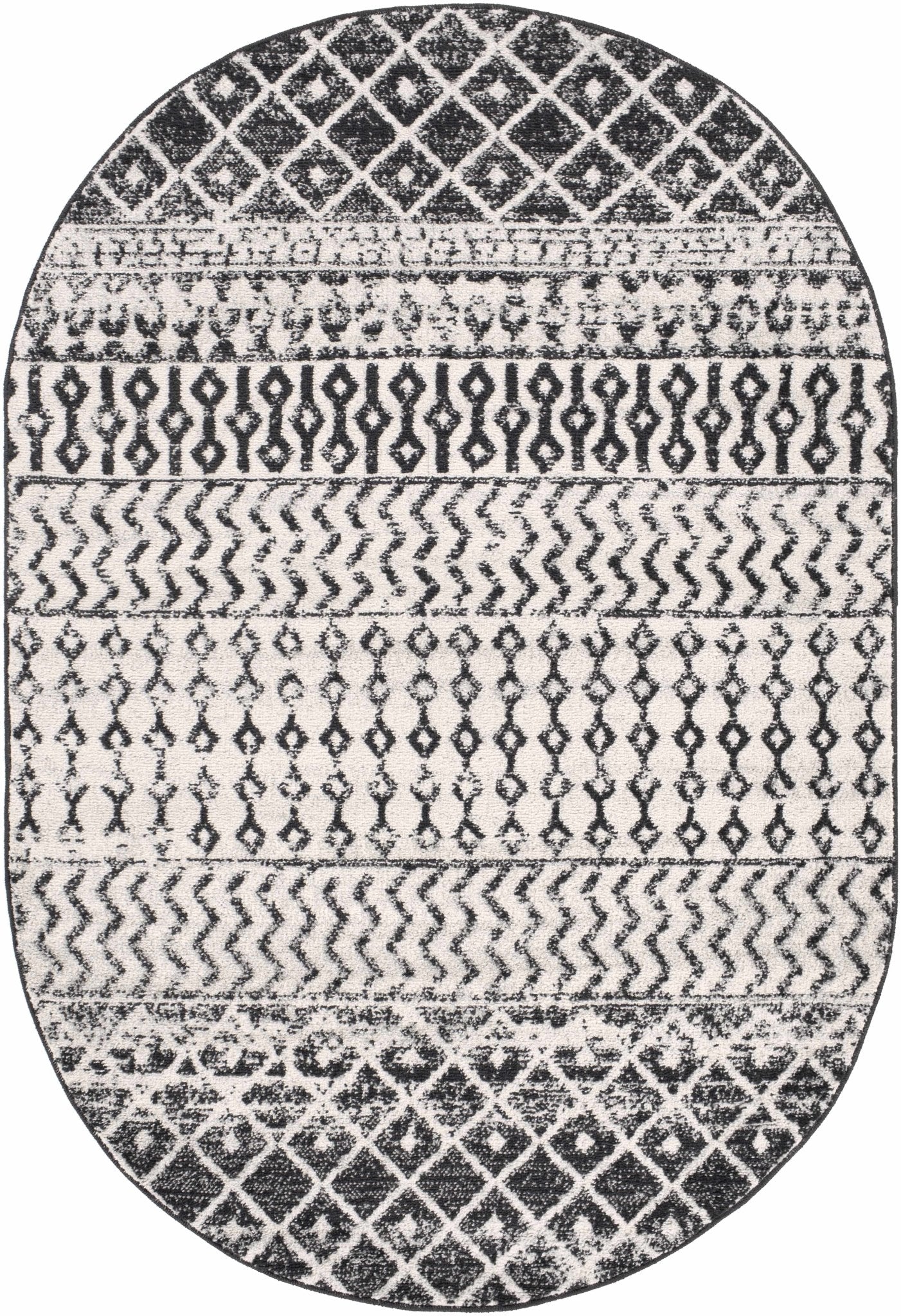 Tribal look Ivory and Charcoal Traditional Geometrical Design Rug - Image 4