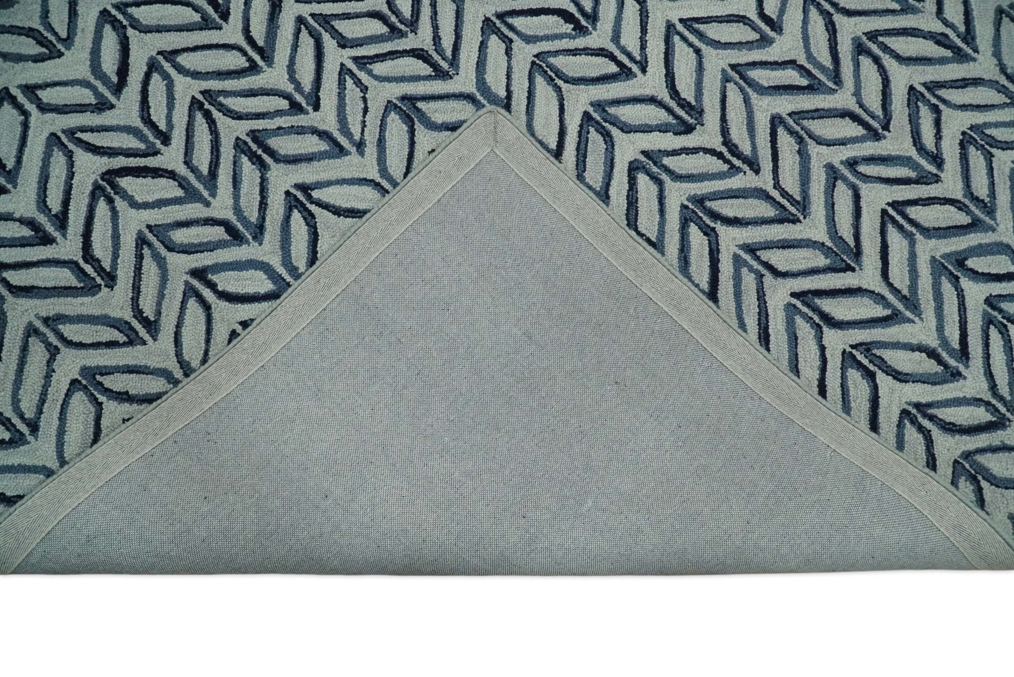 Contemporary Farmhouse Leaf's Hand Tufted Silver and Blue Loop Multi Size Wool Rug - Image 5