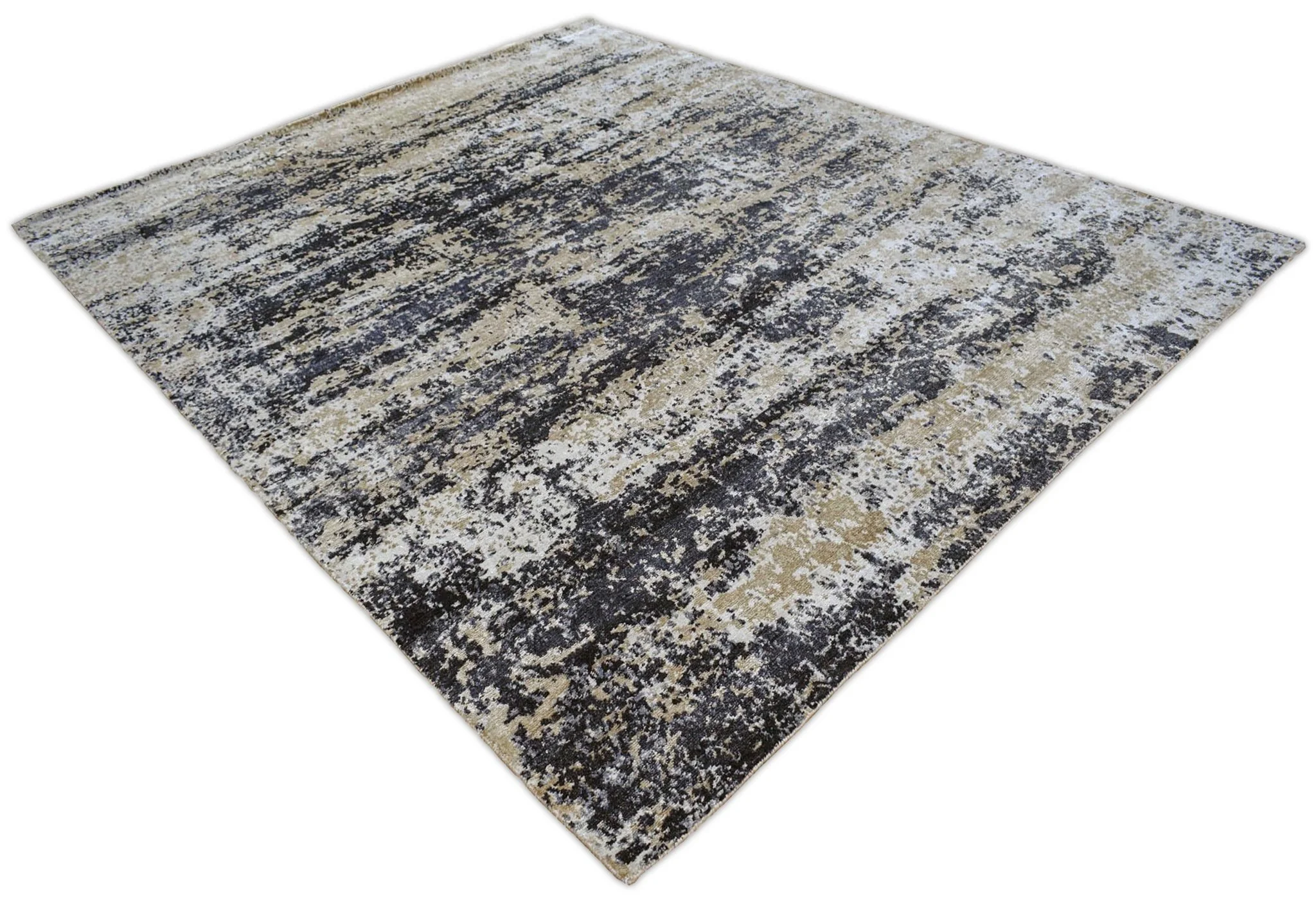 Peach and Black Industrial Design Handmade Bamboo Silk 8x10 Area Rug | TRD1692810 - Image 3