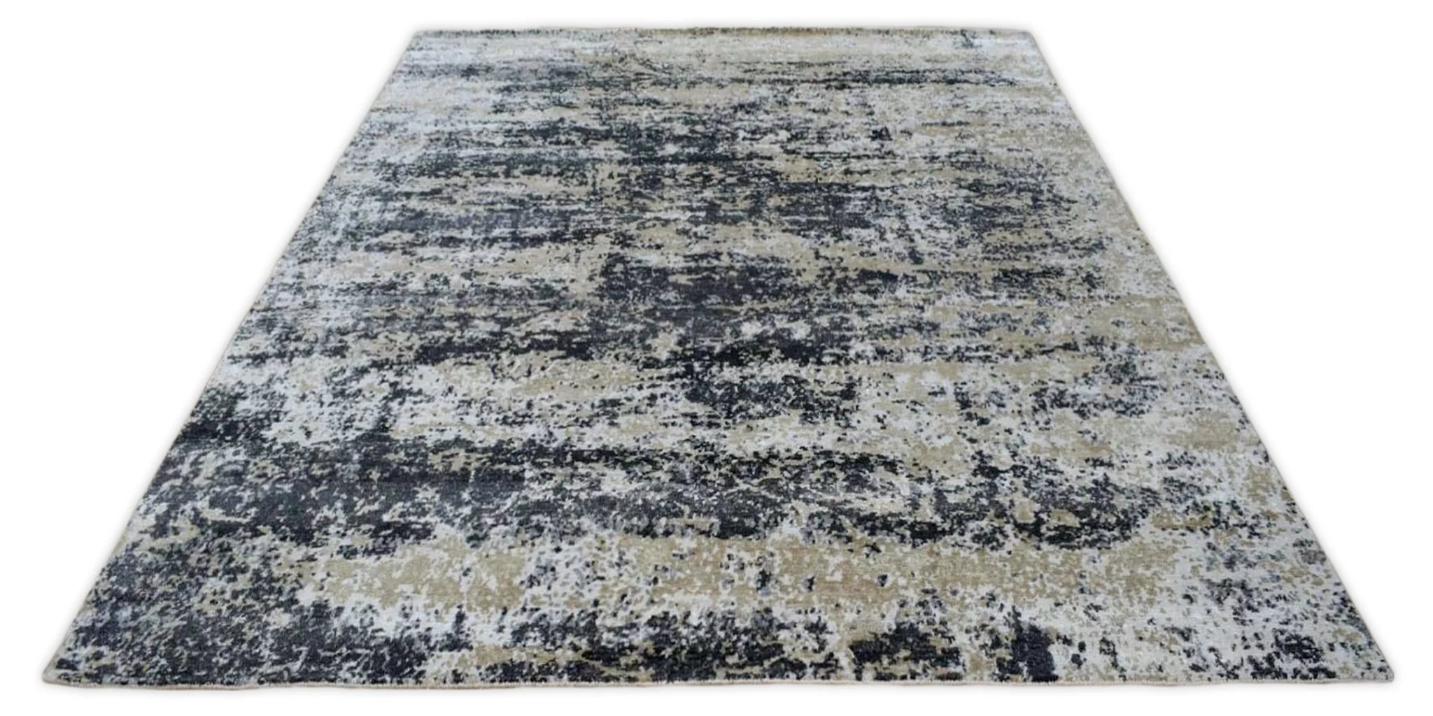 Peach and Black Industrial Design Handmade Bamboo Silk 8x10 Area Rug | TRD1692810 - Image 4