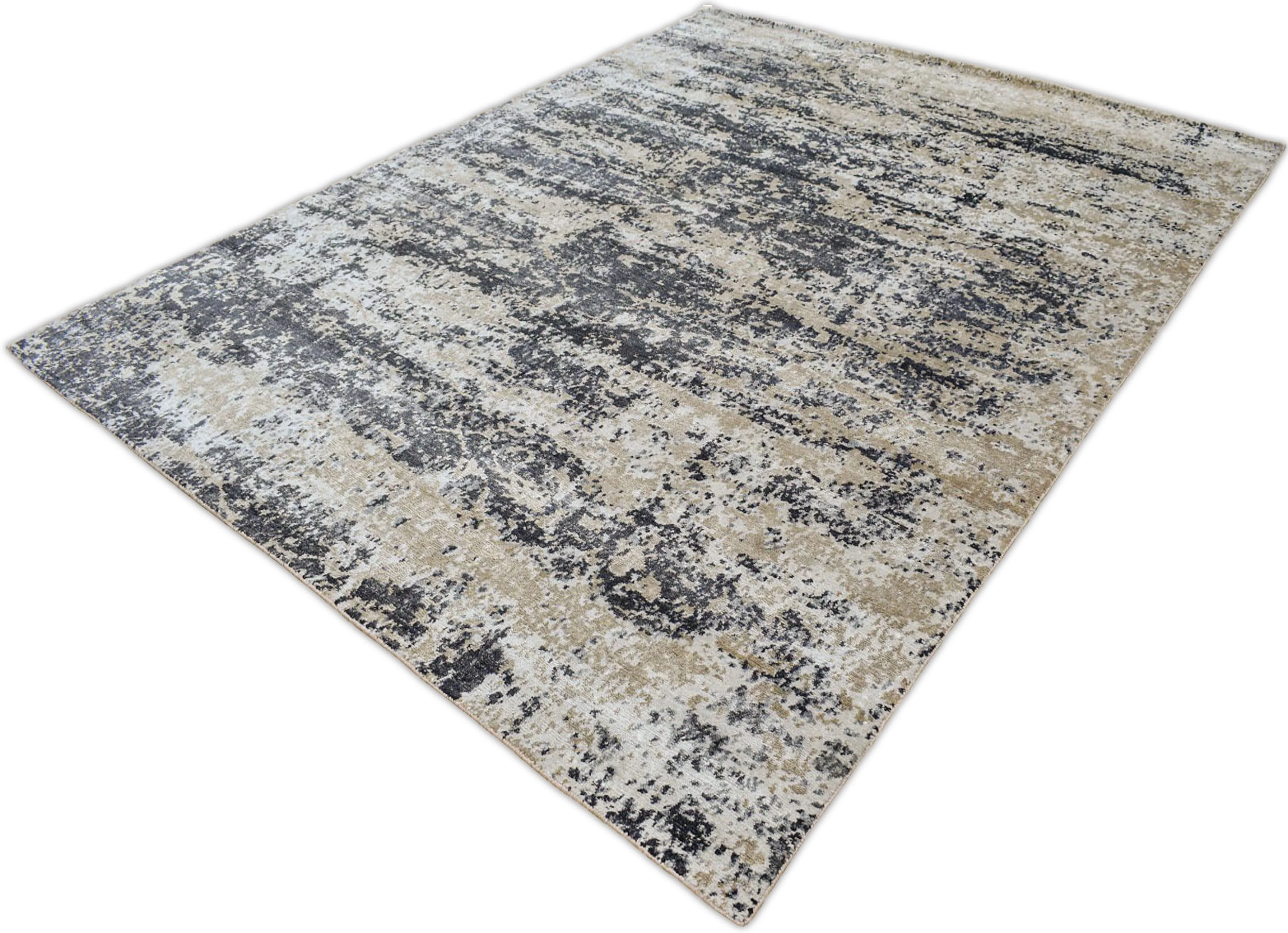 Peach and Black Industrial Design Handmade Bamboo Silk 8x10 Area Rug | TRD1692810 - Image 5