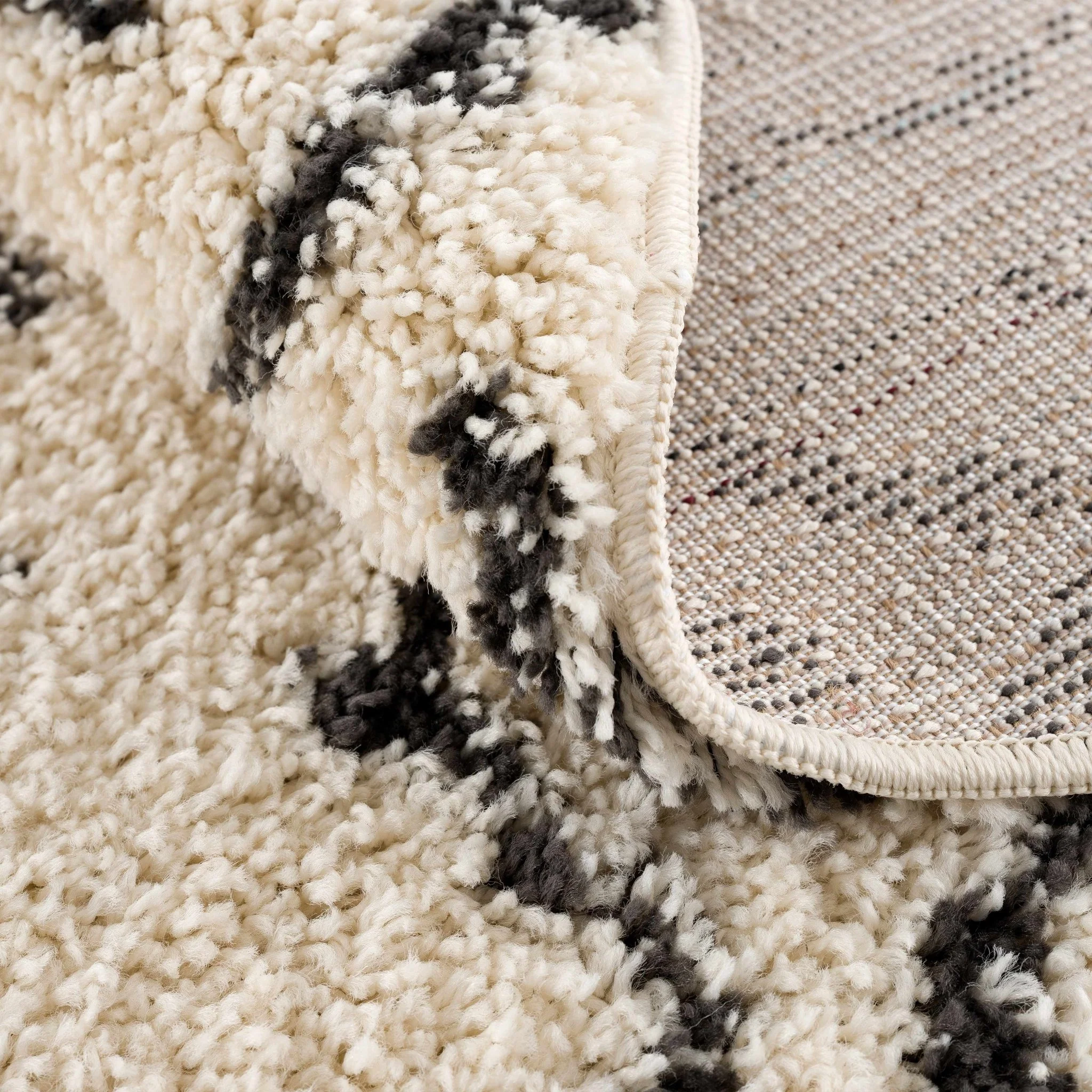 Traditional Beige and Charcoal Machine Woven Moroccan Multi size Tribal Trellis Plush Pile Turkish Rug - Image 14