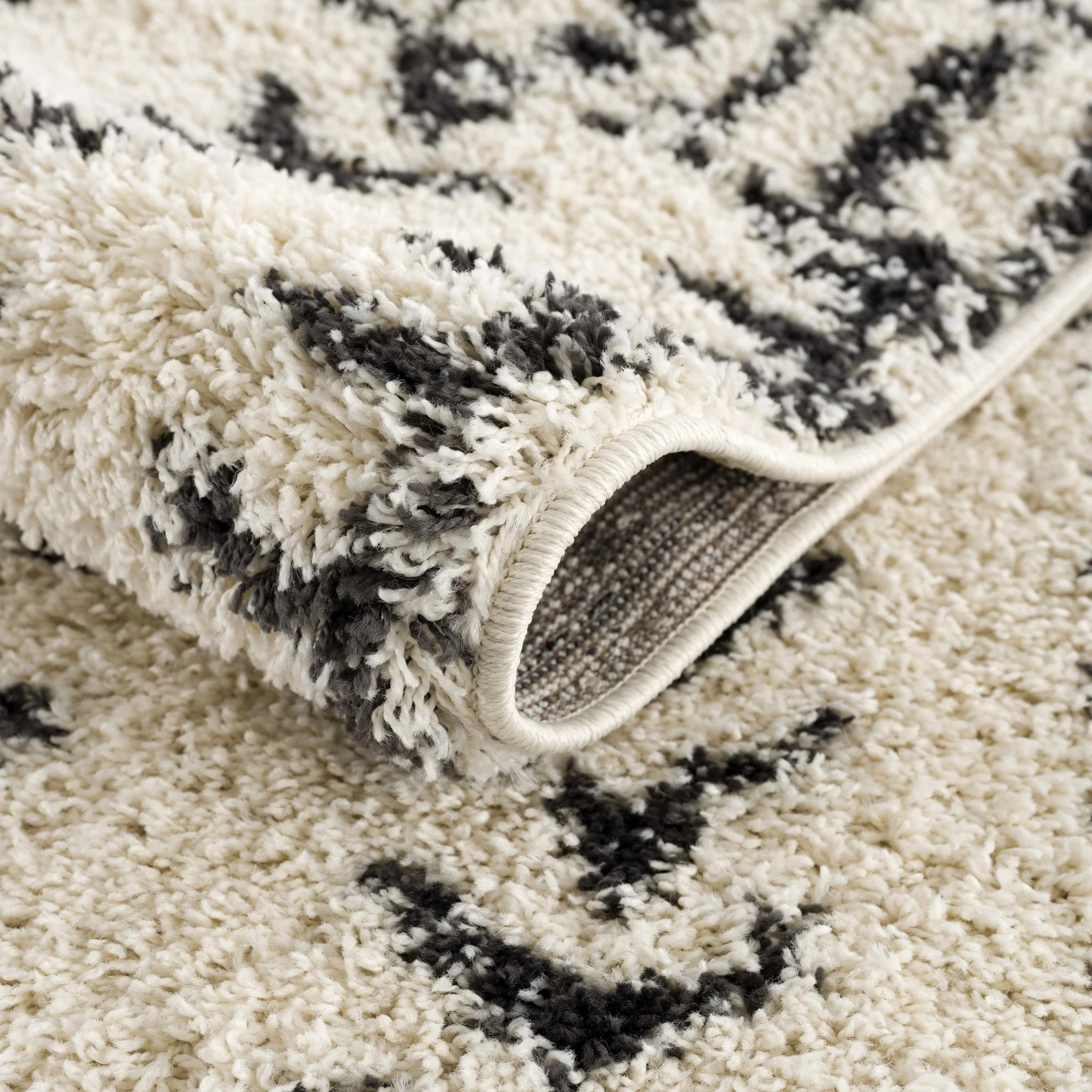 Traditional Beige and Charcoal Machine Woven Moroccan Multi size Tribal Trellis Plush Pile Turkish Rug - Image 7