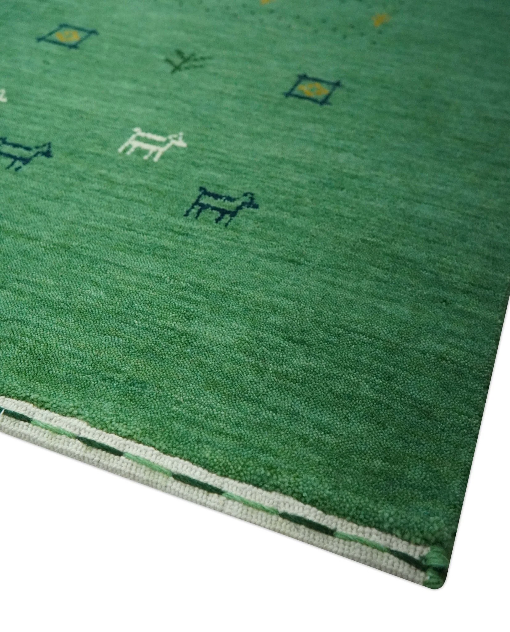 Tribal Design Green Traditional Hand loom 4.6x7 Wool Area Rug - Image 5